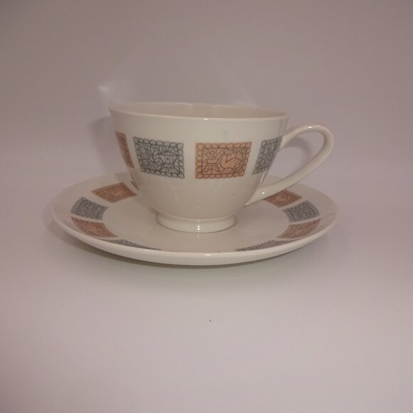 2 Pc Vintage Kokura Ware Milan Cream Tea Cup & Saucer Birds Houses 2106 Japan - Picture 1 of 7